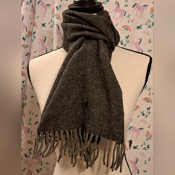 Vintage Y2K Polo Ralph Lauren Grey Wool Casual Unisex Neutral Scarf w/ Fringe - Picture 1 of 8